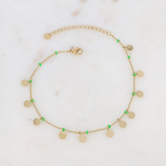 Chaîne de cheville avec pampilles rondes et petites rondelles émaillées (22.5+5CM)
