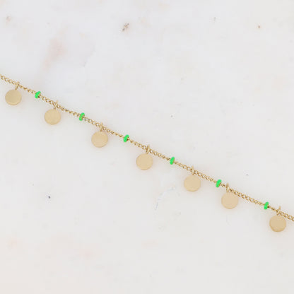Chaîne de cheville avec pampilles rondes et petites rondelles émaillées (22.5+5CM)