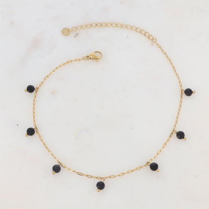 Chaîne de cheville avec perles en pierres naturelles (23+5CM)