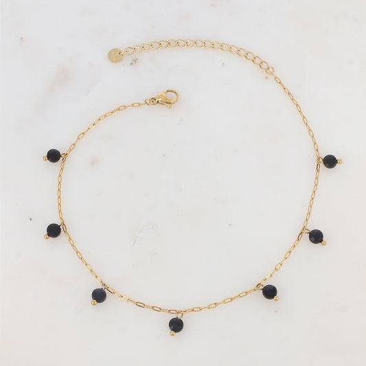 Chaîne de cheville avec perles en pierres naturelles (23+5CM)