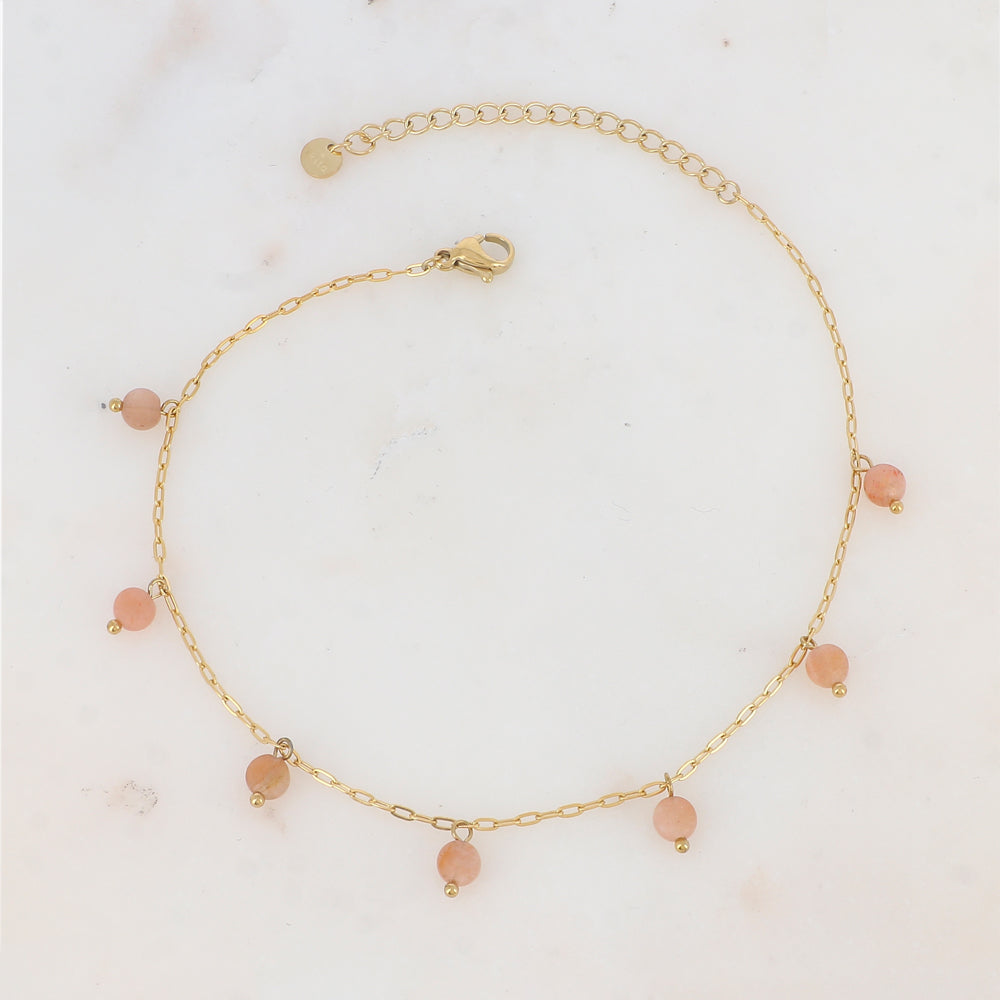 Chaîne de cheville avec perles en pierres naturelles (23+5CM)