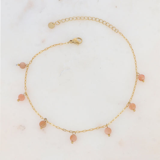 Chaîne de cheville avec perles en pierres naturelles (23+5CM)