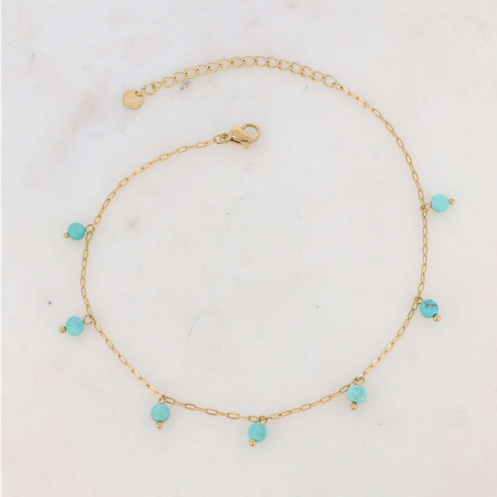 Chaîne de cheville avec perles en pierres naturelles (23+5CM)