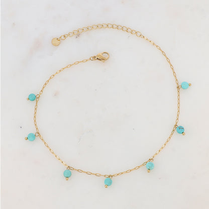 Chaîne de cheville avec perles en pierres naturelles (23+5CM)