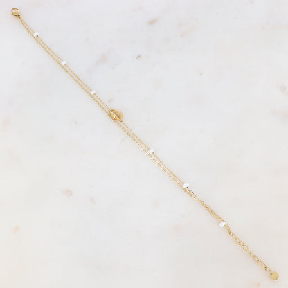 Chaîne de cheville deux rangs avec boules émaillées et cauri (22 + 3CM)