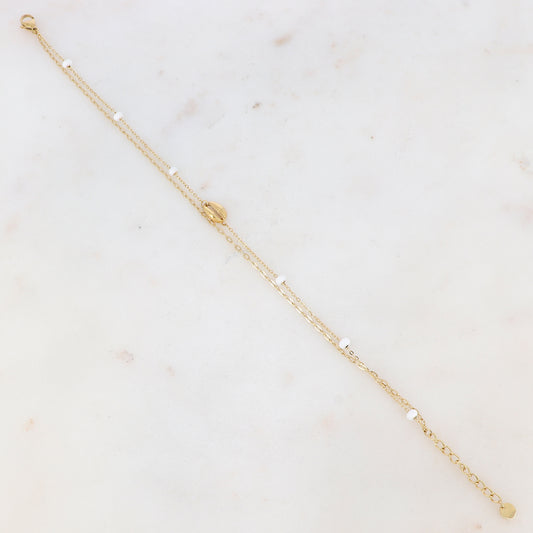 Chaîne de cheville deux rangs avec boules émaillées et cauri (22 + 3CM)