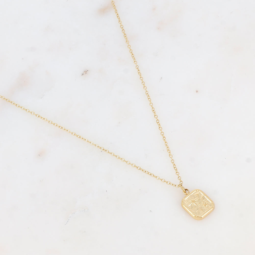 Collier avec pampille carrée motif étoile et fleur (40+5CM)