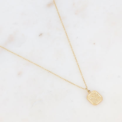 Collier avec pampille carrée motif étoile et fleur (40+5CM)