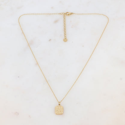 Collier avec pampille carrée motif étoile et fleur (40+5CM)