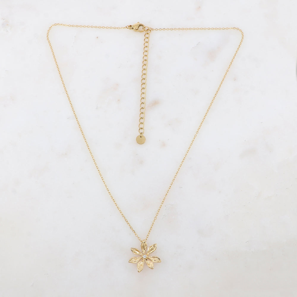Collier avec pendentif fleur et strass (39+7CM)