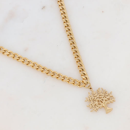 Collier en maille avec pendentif arbre de vie (35+7CM)