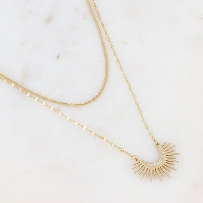 Collier 2 rangs en maille avec pendentif strassé (38/41+7CM)