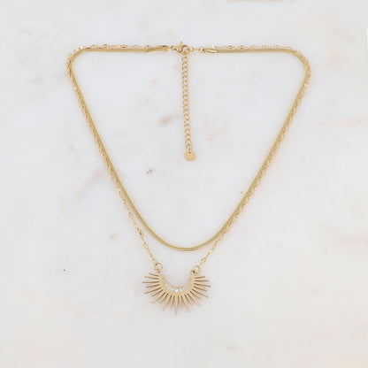 Collier 2 rangs en maille avec pendentif strassé (38/41+7CM)