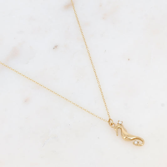 Collier avec pendentif forme hippocampe et strass (40+5CM)