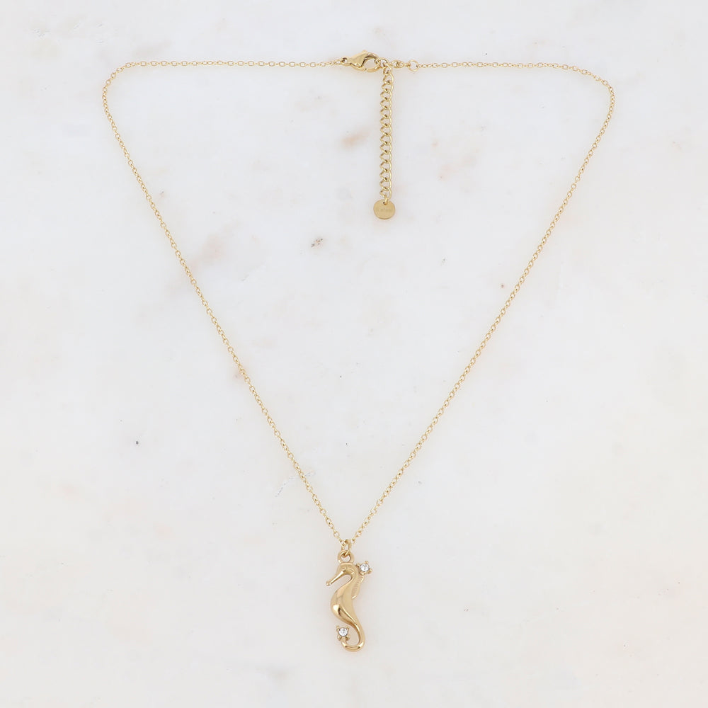 Collier avec pendentif forme hippocampe et strass (40+5CM)