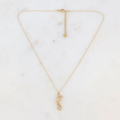 Collier avec pendentif forme hippocampe et strass (40+5CM)