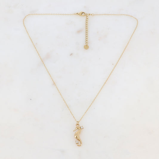 Collier avec pendentif forme hippocampe et strass (40+5CM)