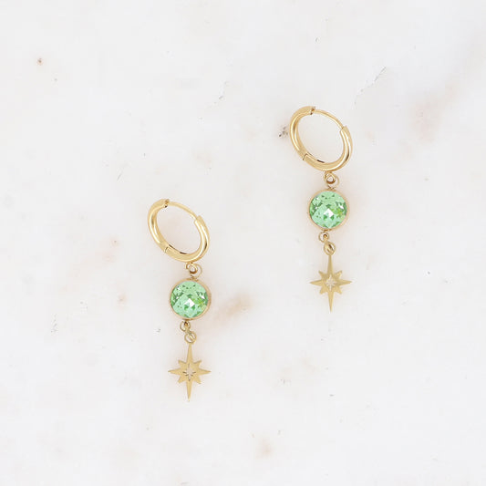 Créoles - cristaux SS29 et pampille étoile ajourée - Chrysolite 7 x 38 mm