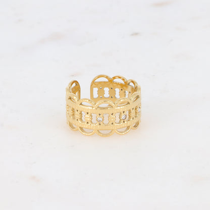 Bague ajourée embellie de 3 strass