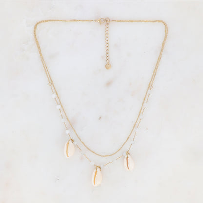 Collier double rangs avec pierres naturelles et cauri naturel (38/40+5CM)
