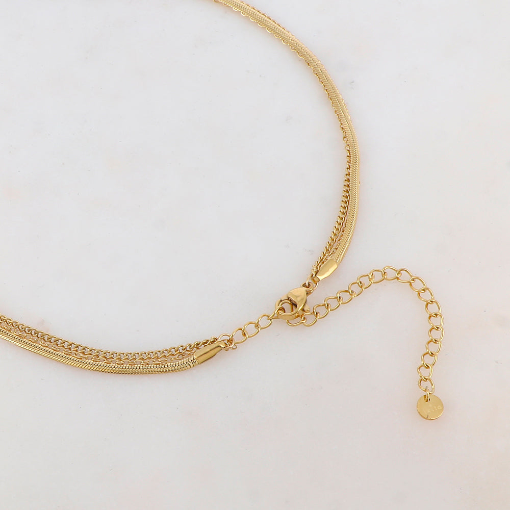 Collier 3 rangs avec maille, pendentif étoile de mer texturée et oxyde de zirconium (38/44/50+7CM)