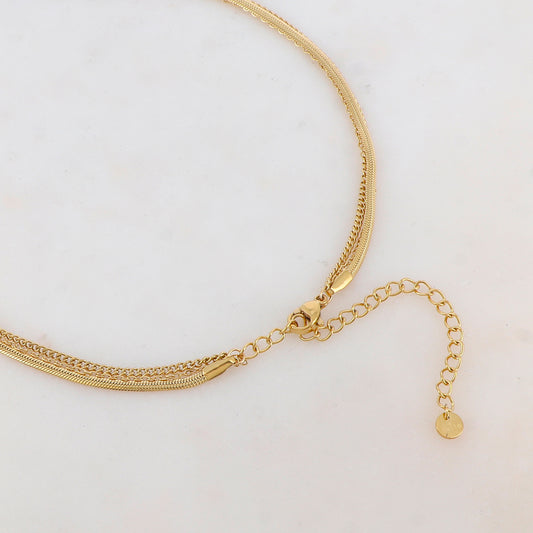 Collier 3 rangs avec maille, pendentif étoile de mer texturée et oxyde de zirconium (38/44/50+7CM)