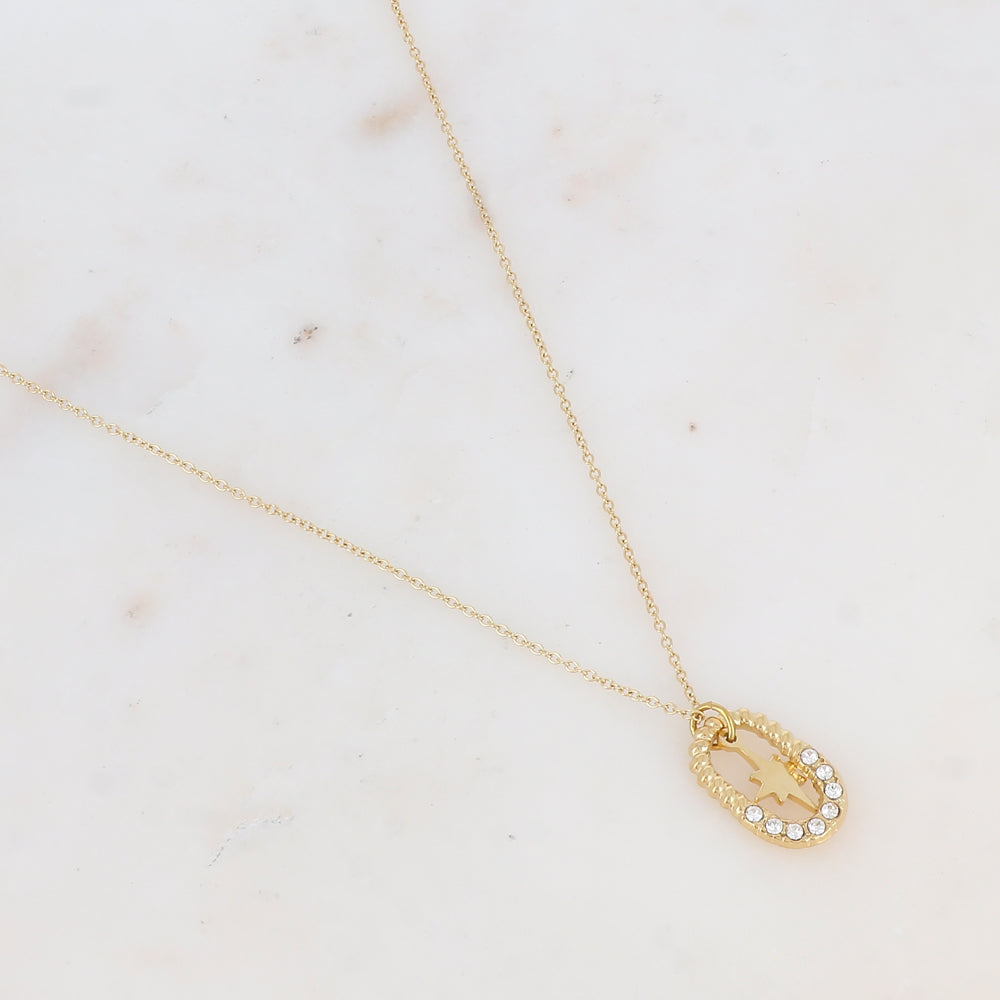 Collier avec anneau rectangulaire strassé et pendentif forme étoile (40+5CM)