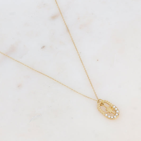 Collier avec anneau rectangulaire strassé et pendentif forme étoile (40+5CM)