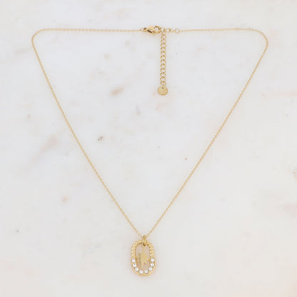 Collier avec anneau rectangulaire strassé et pendentif forme étoile (40+5CM)