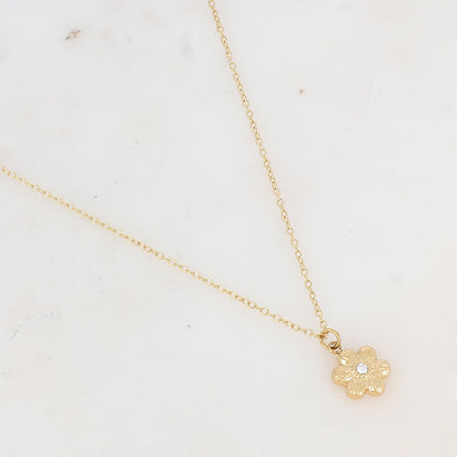 Collier avec pendentif forme fleur strassée (40+5CM)
