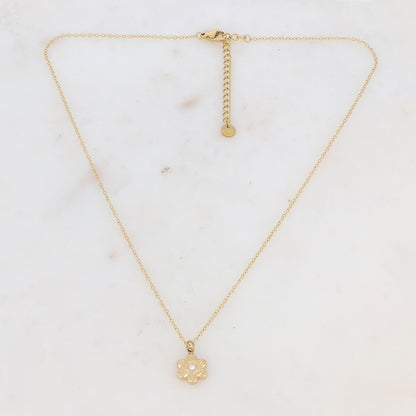Collier avec pendentif forme fleur strassée (40+5CM)
