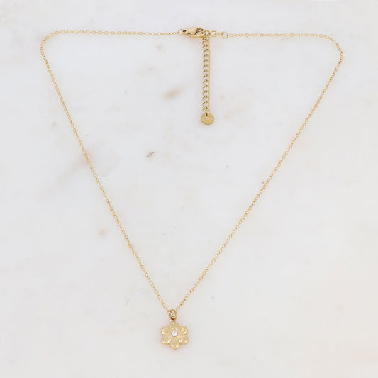 Collier avec pendentif forme fleur strassée (40+5CM)