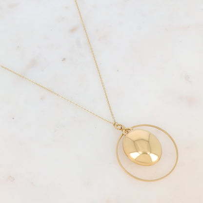 Sautoir avec anneau rond et pendentif ovale bombé avec un effet miroir et lisse (65+5CM)