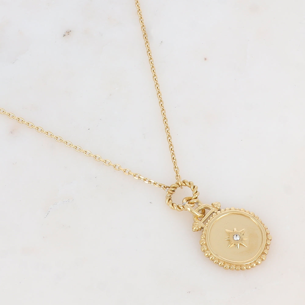 Collier avec anneaux et pièce embellie d'une étoile strassée (50+5CM)