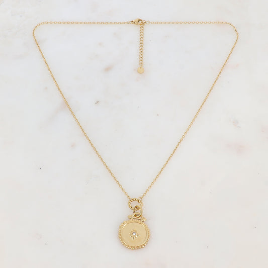 Collier avec anneaux et pièce embellie d'une étoile strassée (50+5CM)