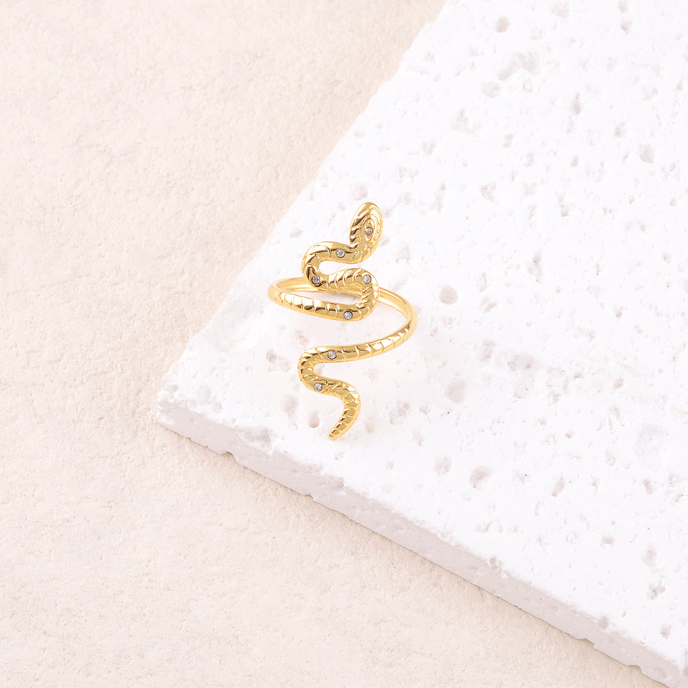 Bague en forme de serpent strassée, ajustable devant