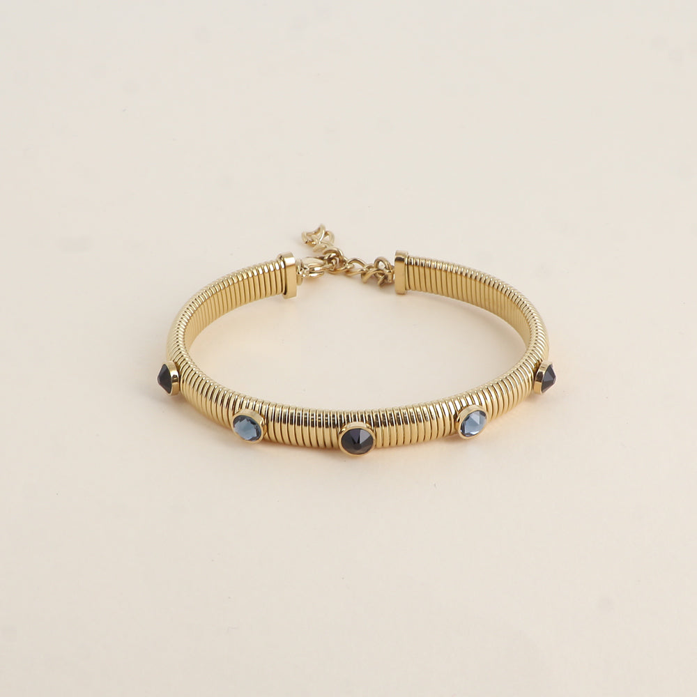 Jonc strié - monture dorée - orné de cristaux de Swarovski® PP20- Denim blue & Jet