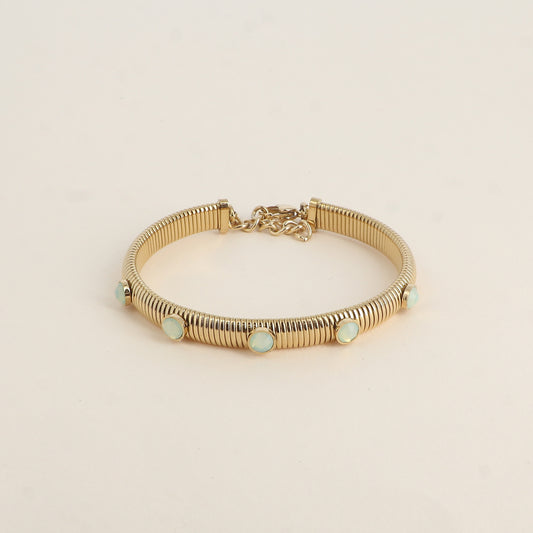 Jonc strié - monture dorée - orné de cristaux de Swarovski® PP20- Chrysolite opal