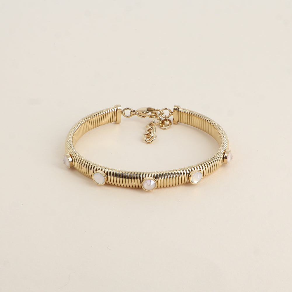 Jonc strié - monture dorée - orné de cristaux de Swarovski® PP20- White opal & Ivory cream