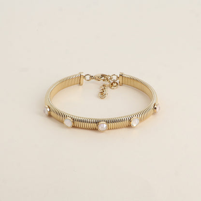 Jonc strié - monture dorée - orné de cristaux de Swarovski® PP20- White opal & Ivory cream