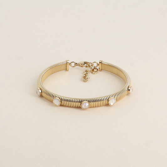 Jonc strié - monture dorée - orné de cristaux de Swarovski® PP20- White opal & Ivory cream