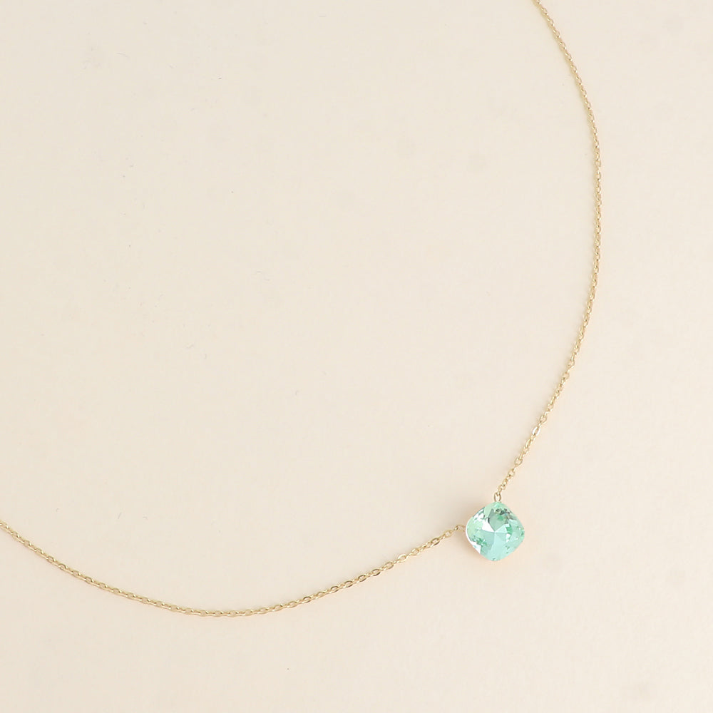 Collier - maille forçat, orné de cristaux de Swarovski® - Peridot 38+5 cm - Diamètre du cristal: 8mm