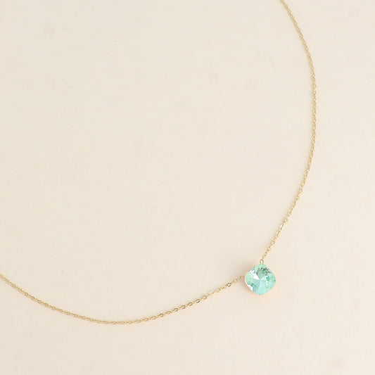 Collier - maille forçat, orné de cristaux de Swarovski® - Peridot 38+5 cm - Diamètre du cristal: 8mm