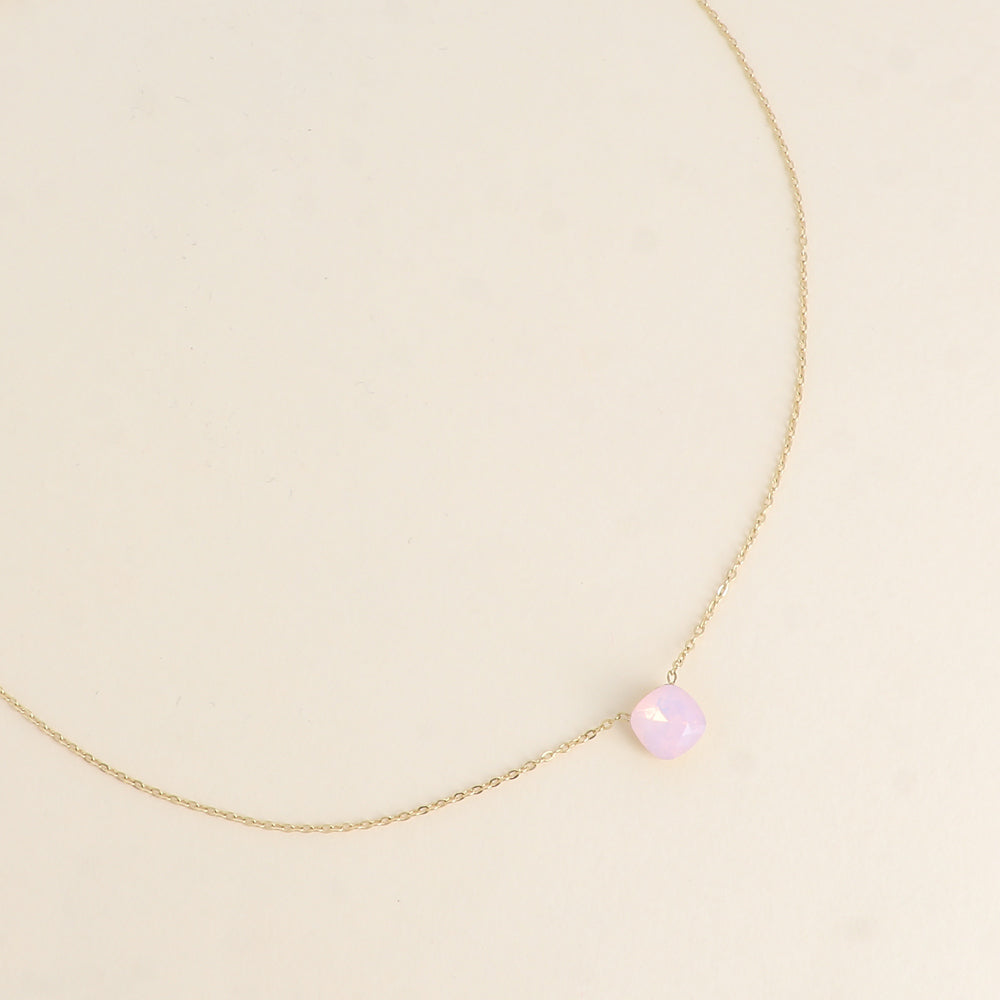 Collier - maille forçat, orné de cristaux de Swarovski® - Rose water opale 38+5 cm - Diamètre du cristal: 8mm