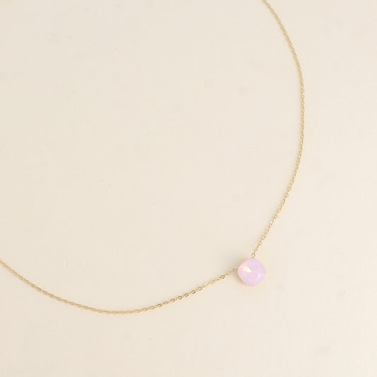 Collier - maille forçat, orné de cristaux de Swarovski® - Rose water opale 38+5 cm - Diamètre du cristal: 8mm