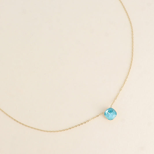 Collier - maille forçat, orné de cristaux de Swarovski® - Turquoise 38+5 cm - Diamètre du cristal: 8mm