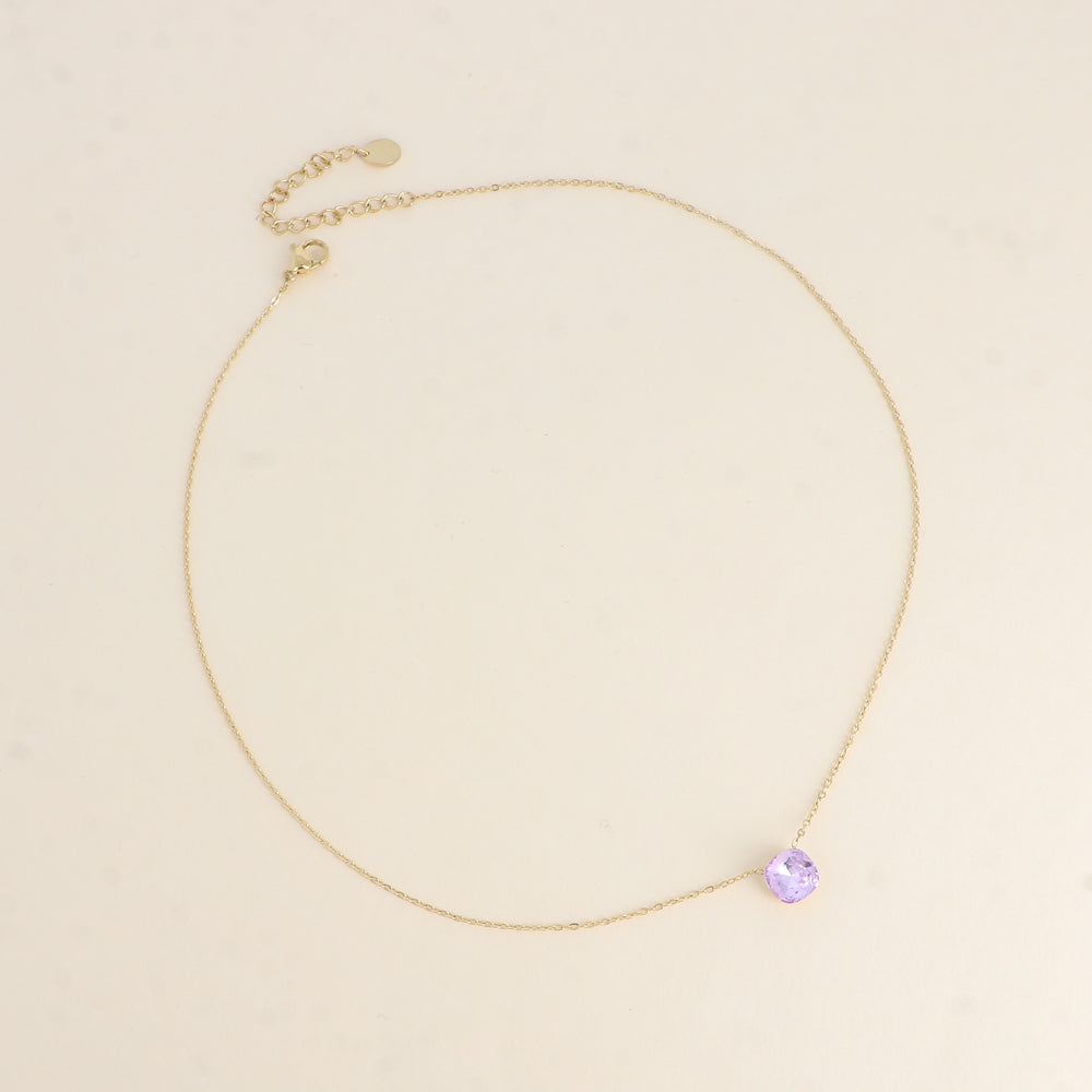 Collier - maille forçat, orné de cristaux de Swarovski® - Violet 38+5 cm - Diamètre du cristal: 8mm