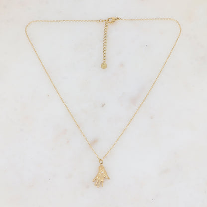 Collier avec pampille forme main orné d'un œil strassé