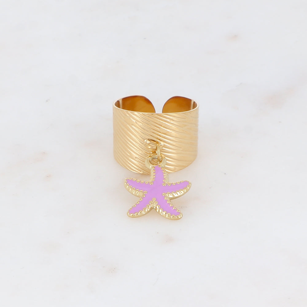 Bague martelée avec pampille étoile de mer émaillée - Violet