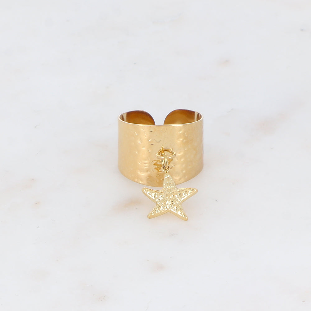 Bague martelée avec pampille étoile de mer texturée